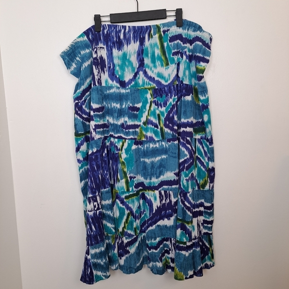 Notations Blue Green White Beachy Summer Tiered Watercolor Midi Skirt Size 3X - Picture 3 of 6